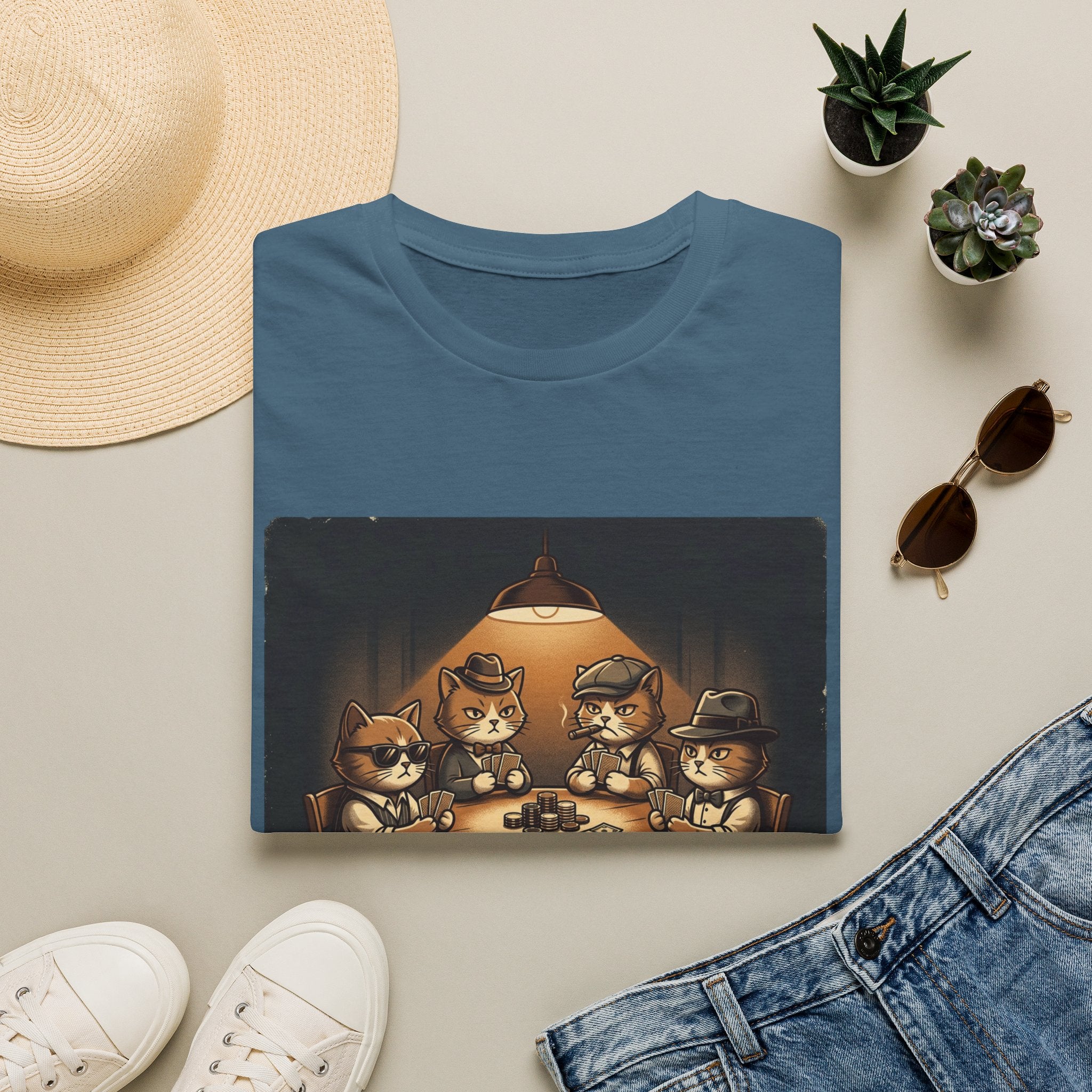 Meowney Moves Cats Playing Poker T-Shirt | Cute Cat Illustration