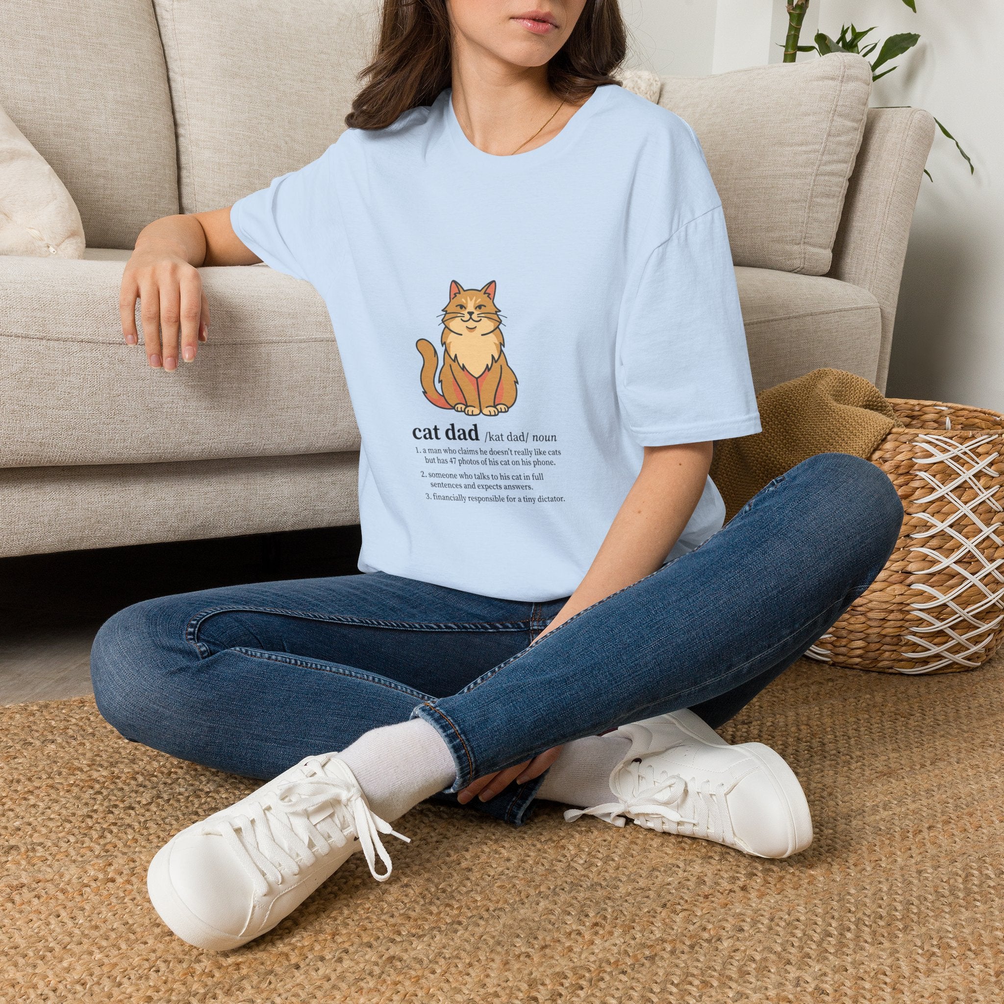 Cat Dad Definition Illustration T-Shirt |  Orange Longhair Cat Illustration