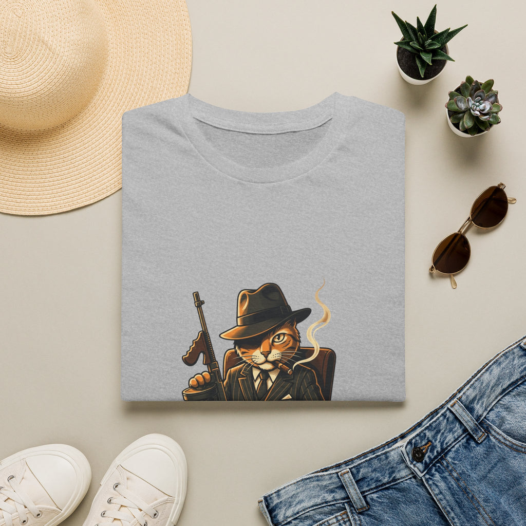 Boss Cat Illustration T-Shirt | Mobster Cat Smoking Tommy Gun