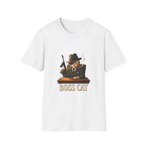 Boss Cat Illustration T-Shirt | Mobster Cat Smoking Tommy Gun