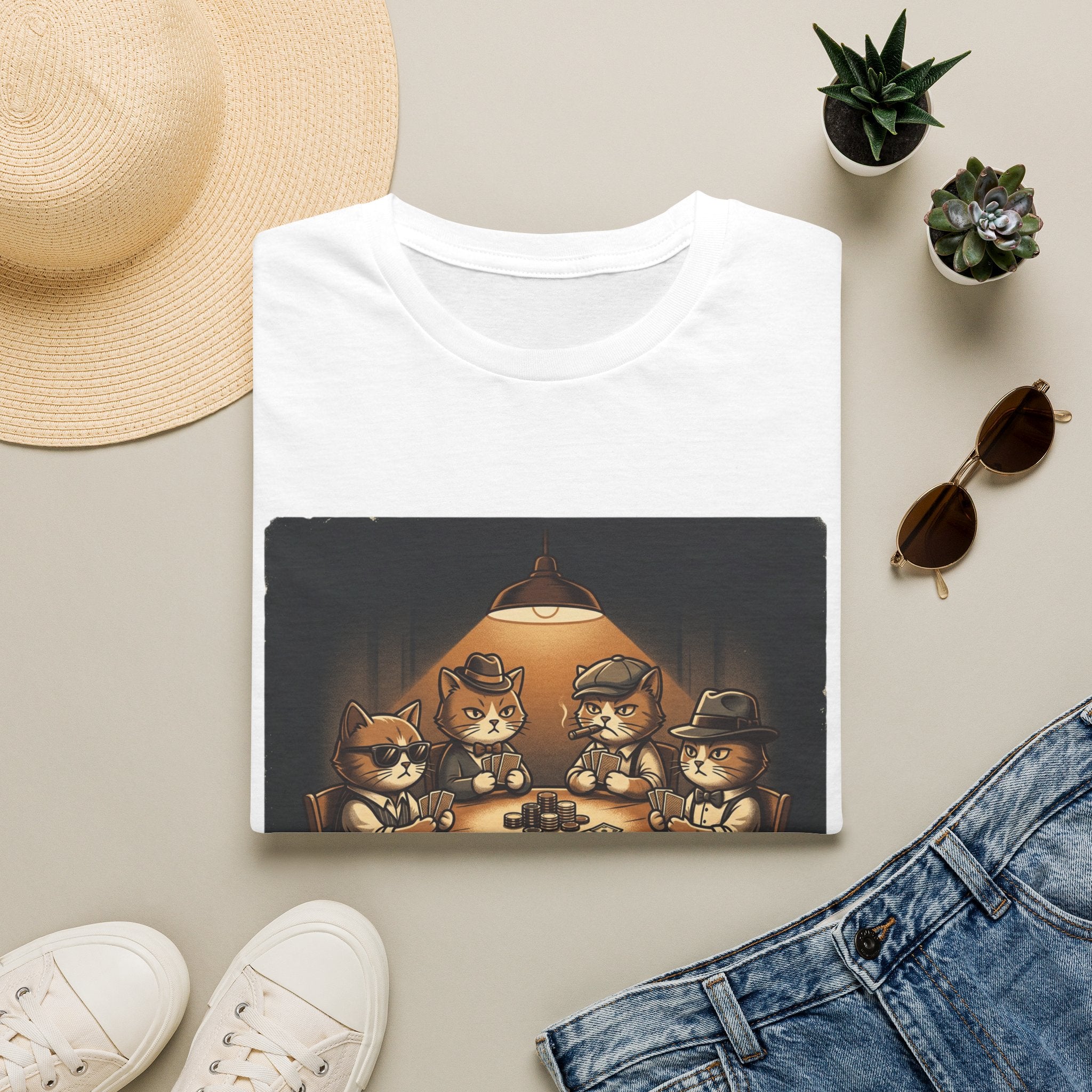 Meowney Moves Cats Playing Poker T-Shirt | Cute Cat Illustration