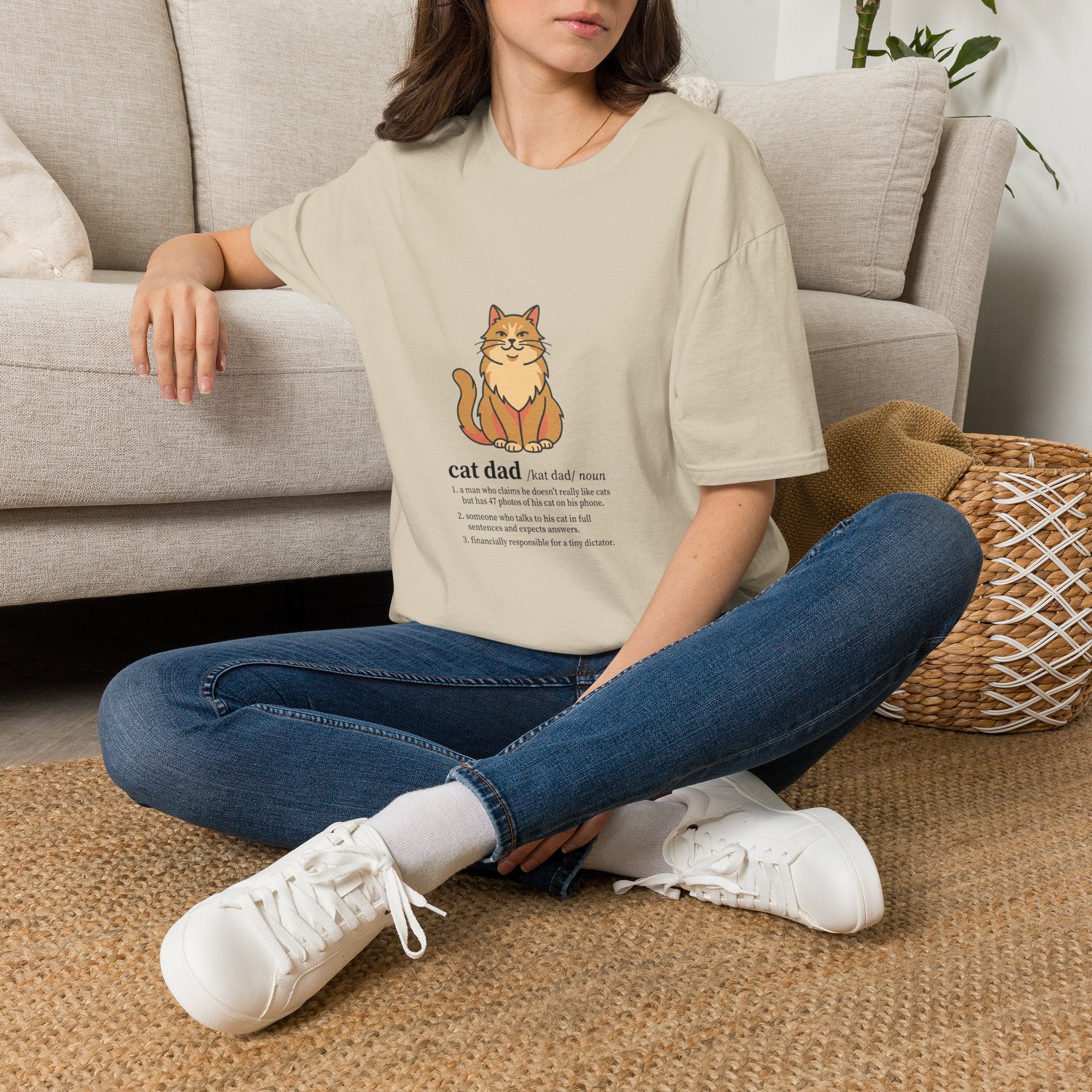 Cat Dad Definition Illustration T-Shirt |  Orange Longhair Cat Illustration