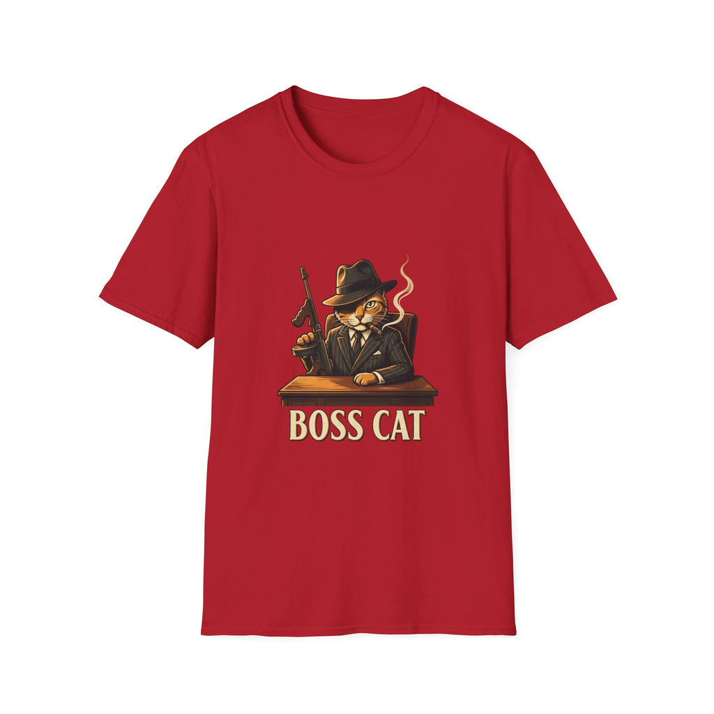Boss Cat Illustration T-Shirt | Mobster Cat Smoking Tommy Gun