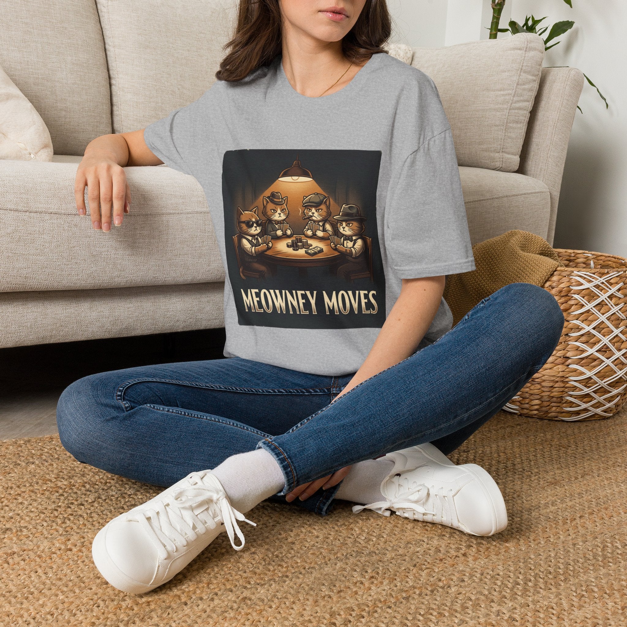 Meowney Moves Cats Playing Poker T-Shirt | Cute Cat Illustration