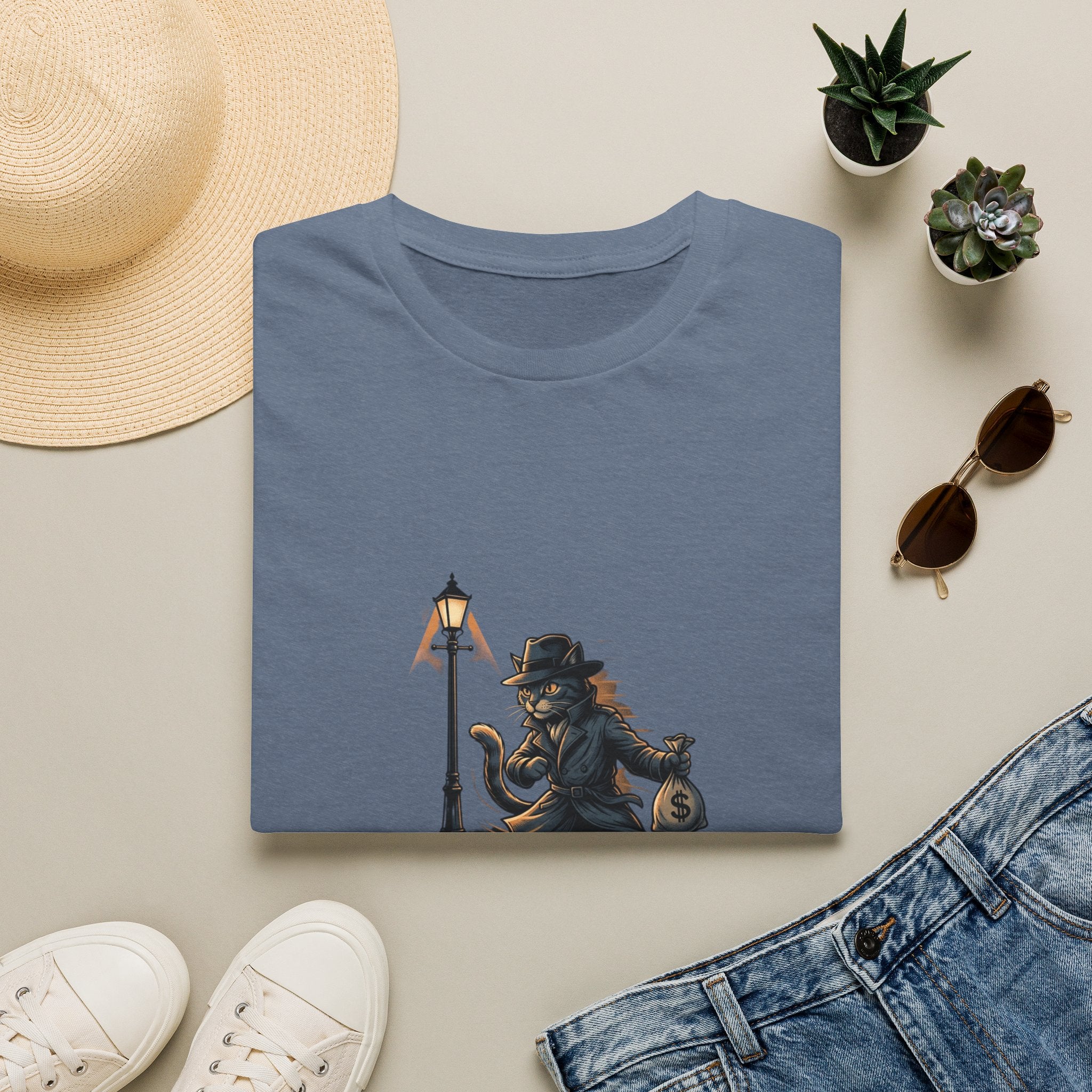 Victorian cat Thief T-Shirt | Lantern, Top Hat, Money Sack