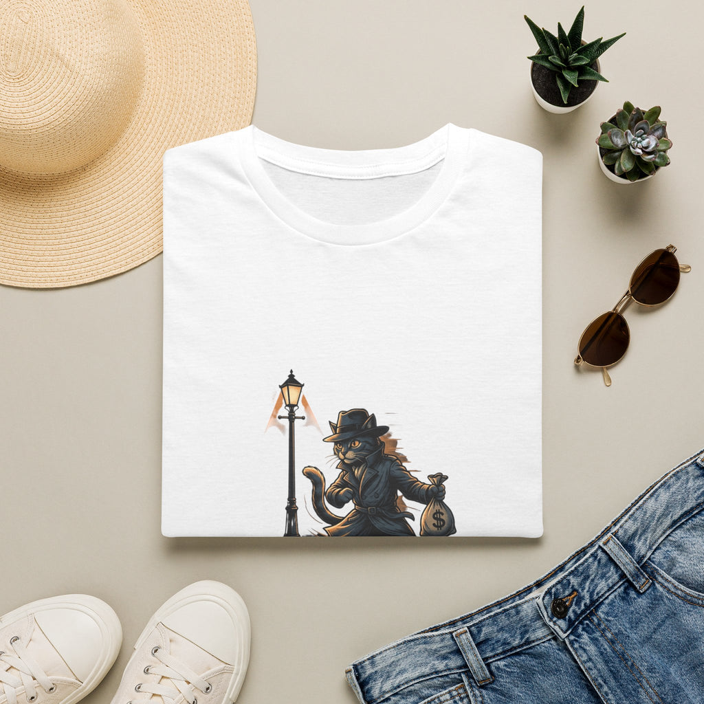 Victorian cat Thief T-Shirt | Lantern, Top Hat, Money Sack