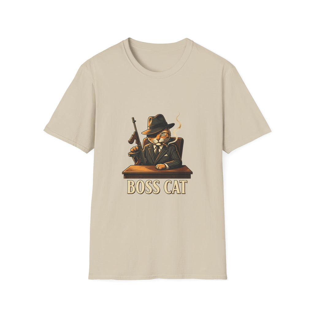 Boss Cat Illustration T-Shirt | Mobster Cat Smoking Tommy Gun