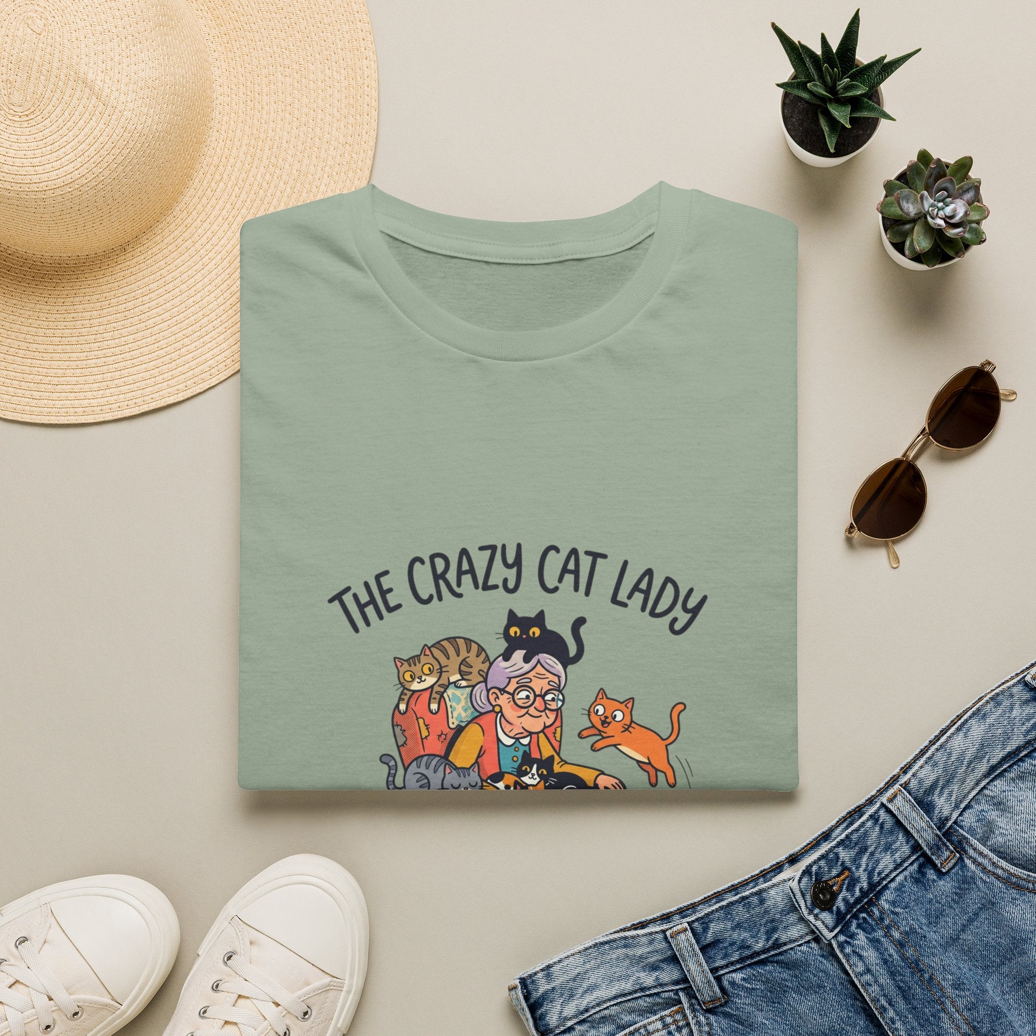Crazy Cat Lady illustration T-Shirt | Cute cats, senior woman, whimsical design