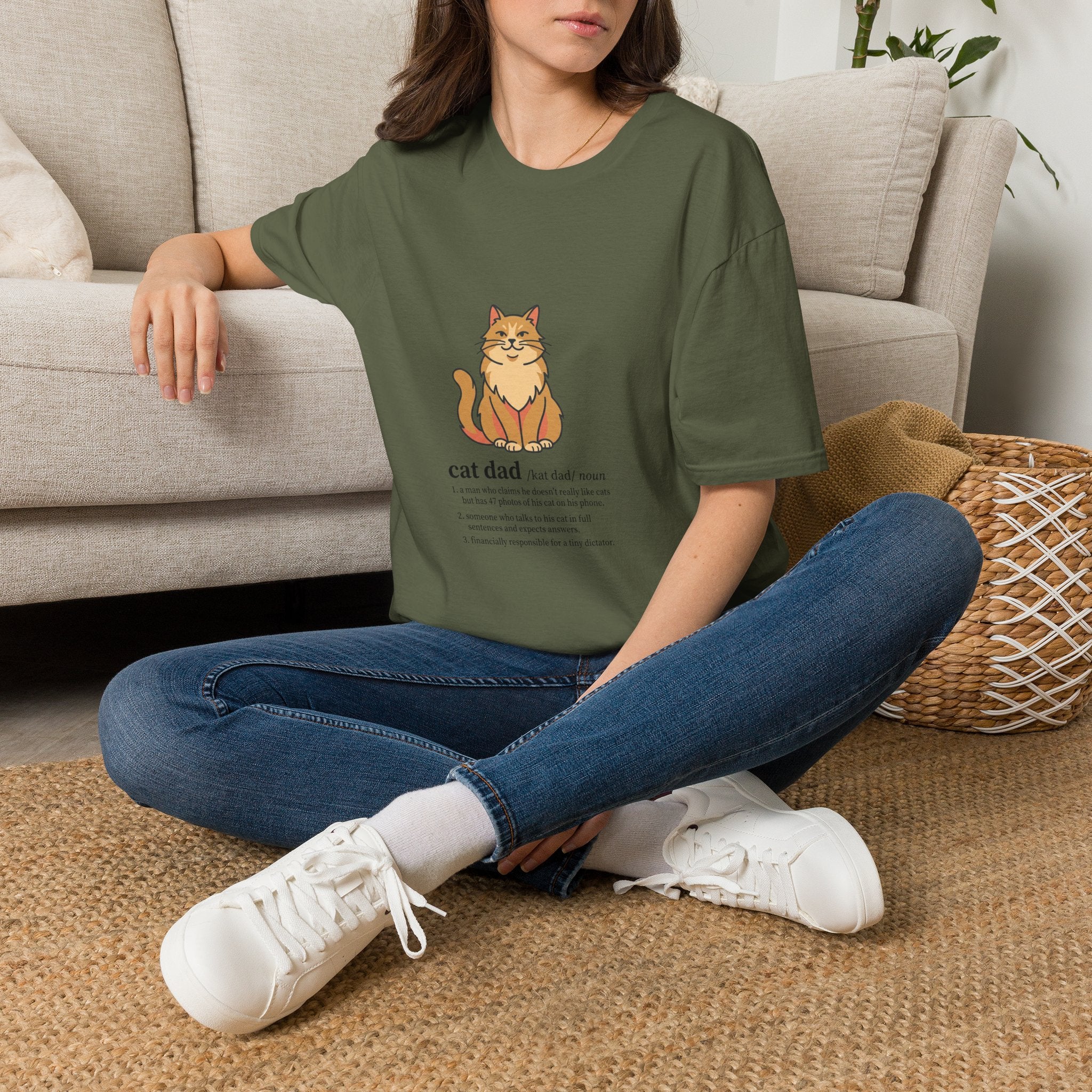 Cat Dad Definition Illustration T-Shirt |  Orange Longhair Cat Illustration