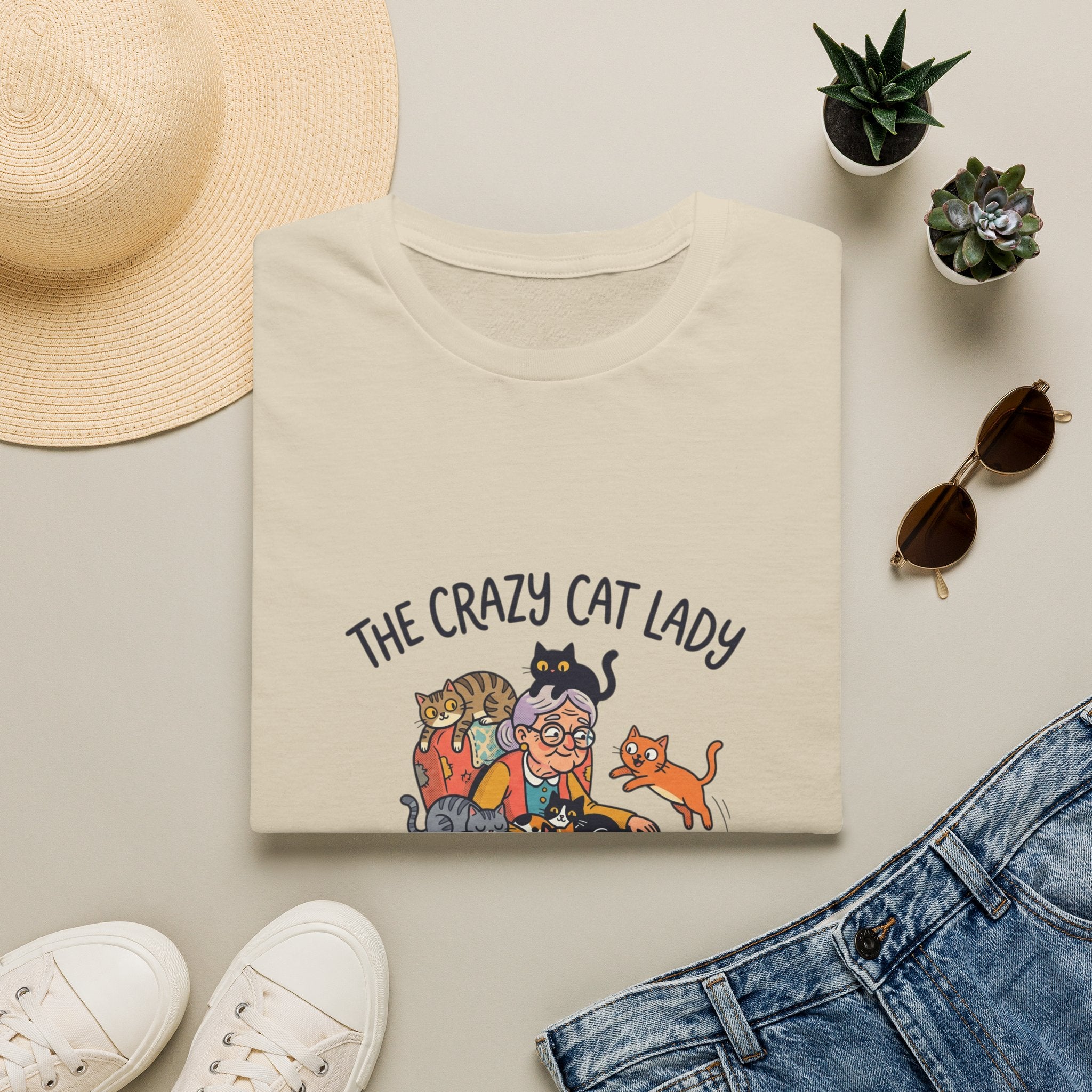 Crazy Cat Lady illustration T-Shirt | Cute cats, senior woman, whimsical design
