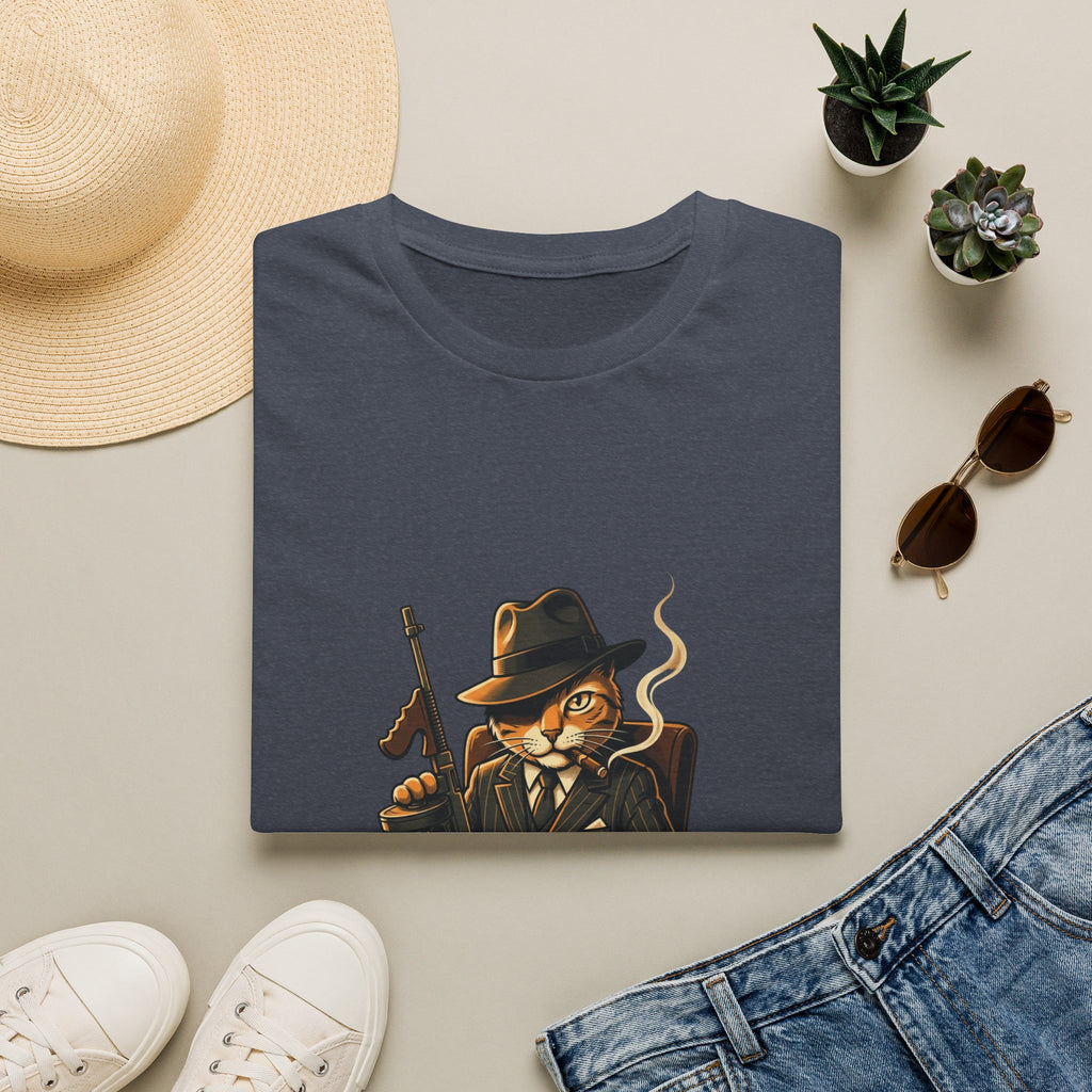 Boss Cat Illustration T-Shirt | Mobster Cat Smoking Tommy Gun