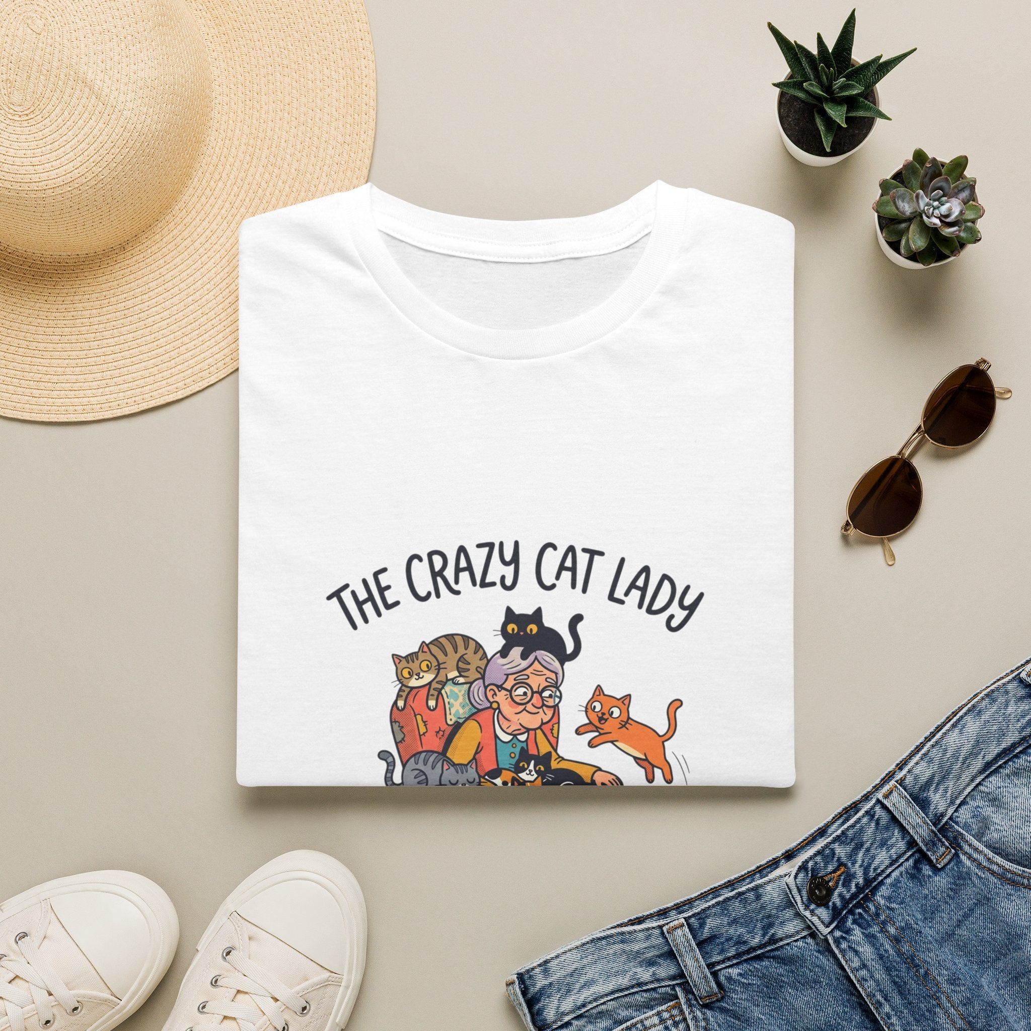 Crazy Cat Lady illustration T-Shirt | Cute cats, senior woman, whimsical design