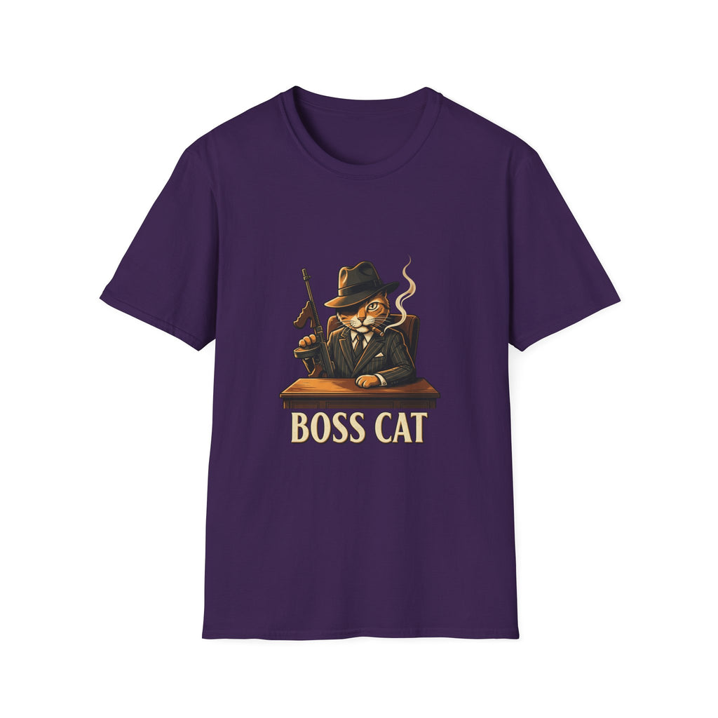 Boss Cat Illustration T-Shirt | Mobster Cat Smoking Tommy Gun