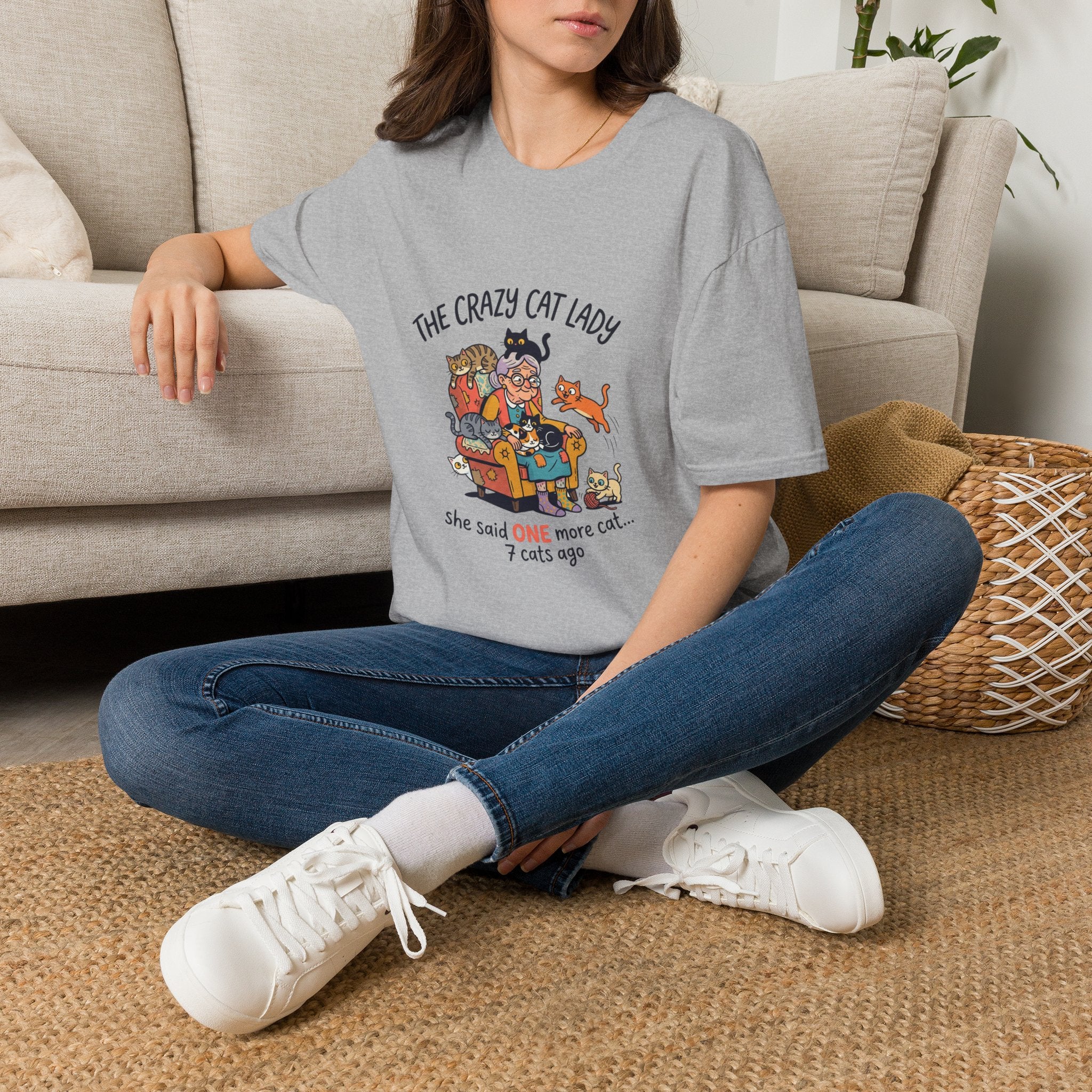 Crazy Cat Lady illustration T-Shirt | Cute cats, senior woman, whimsical design