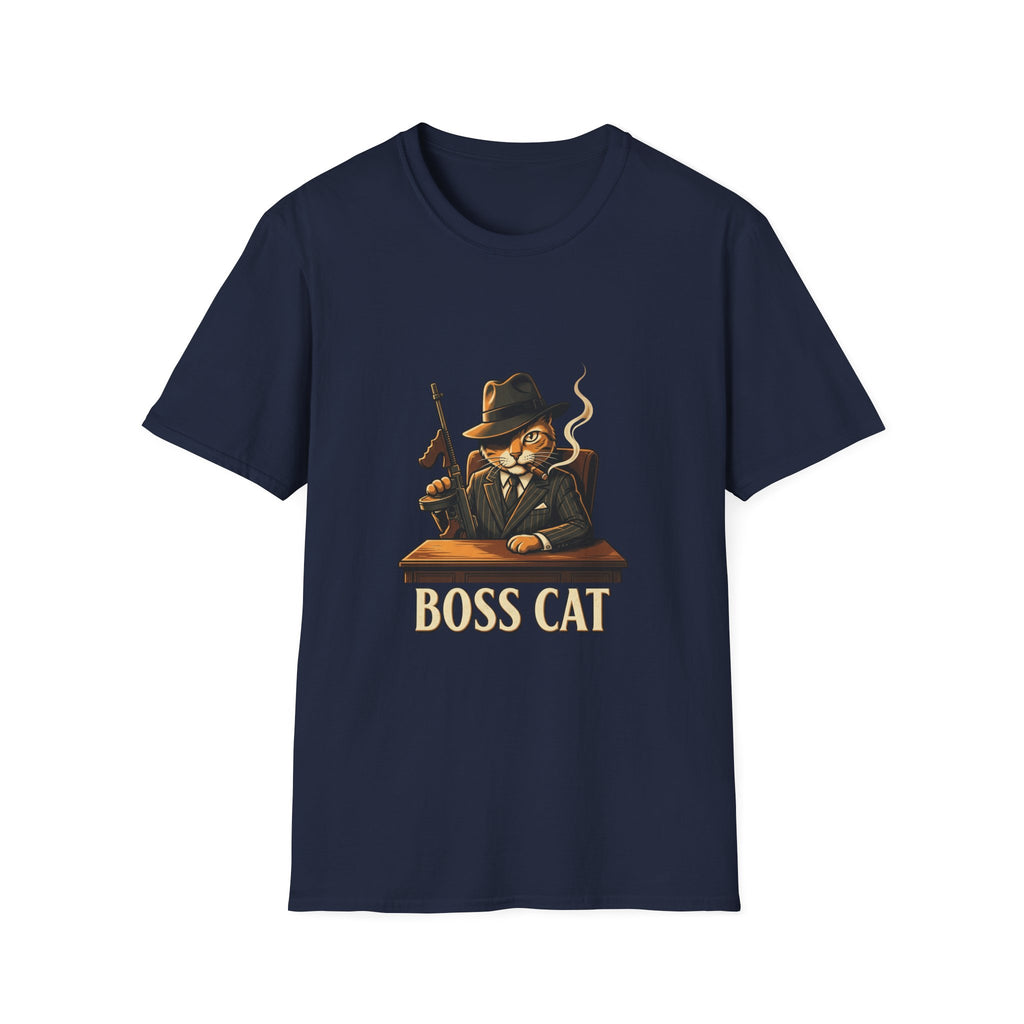 Boss Cat Illustration T-Shirt | Mobster Cat Smoking Tommy Gun