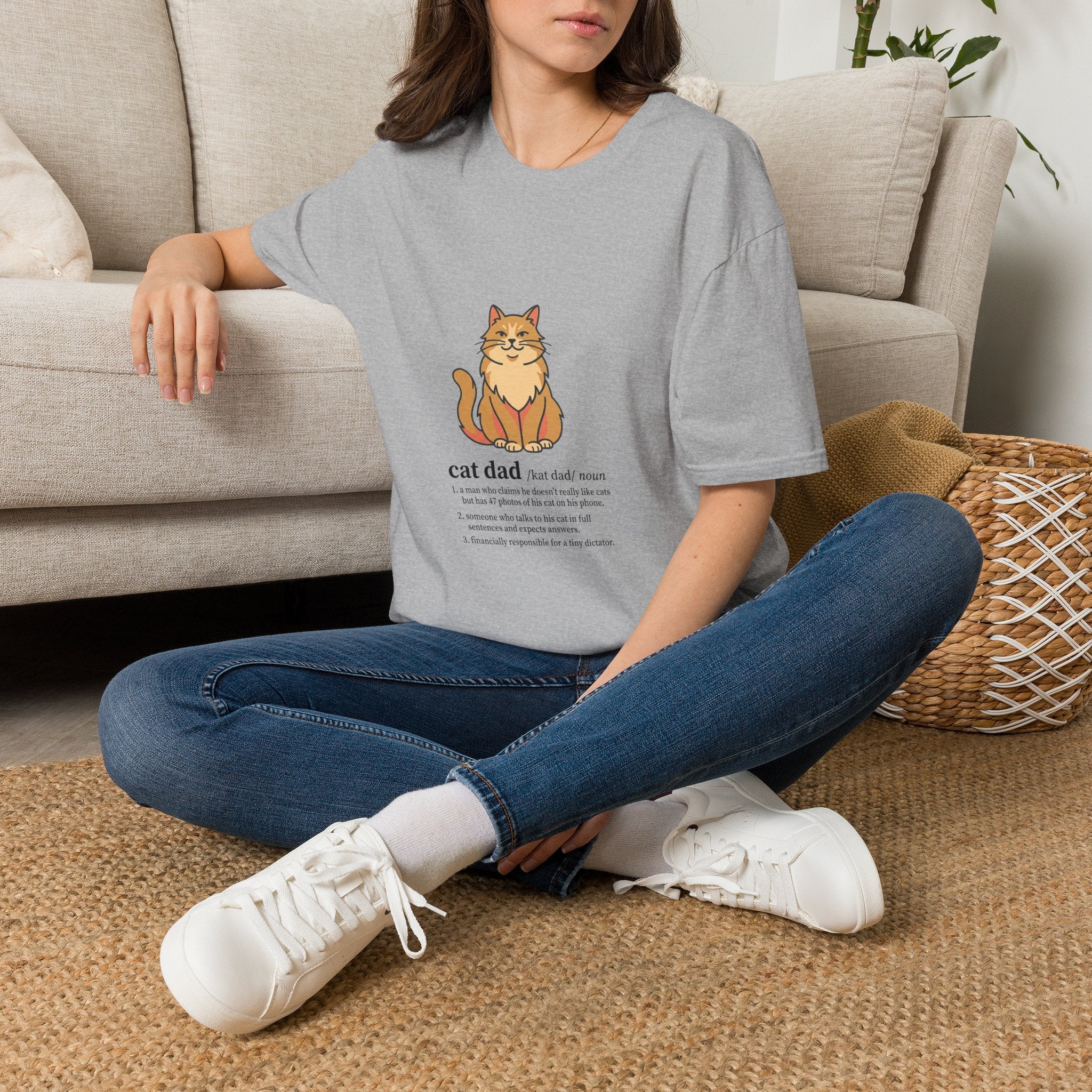 Cat Dad Definition Illustration T-Shirt |  Orange Longhair Cat Illustration