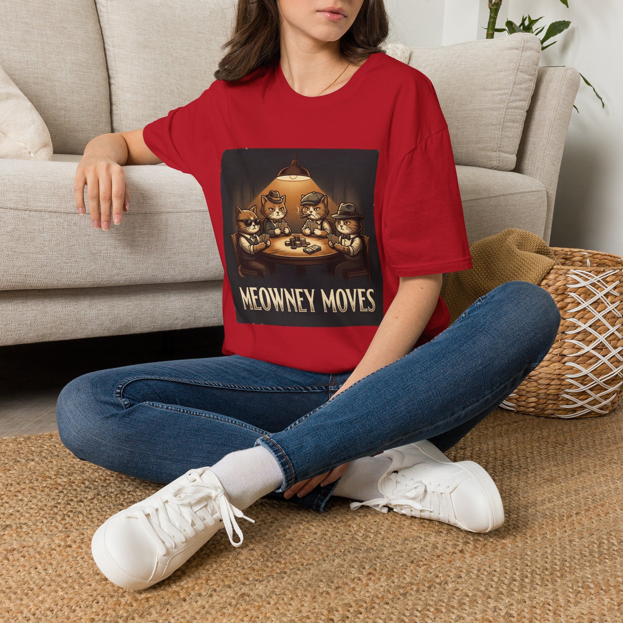 Meowney Moves Cats Playing Poker T-Shirt | Cute Cat Illustration