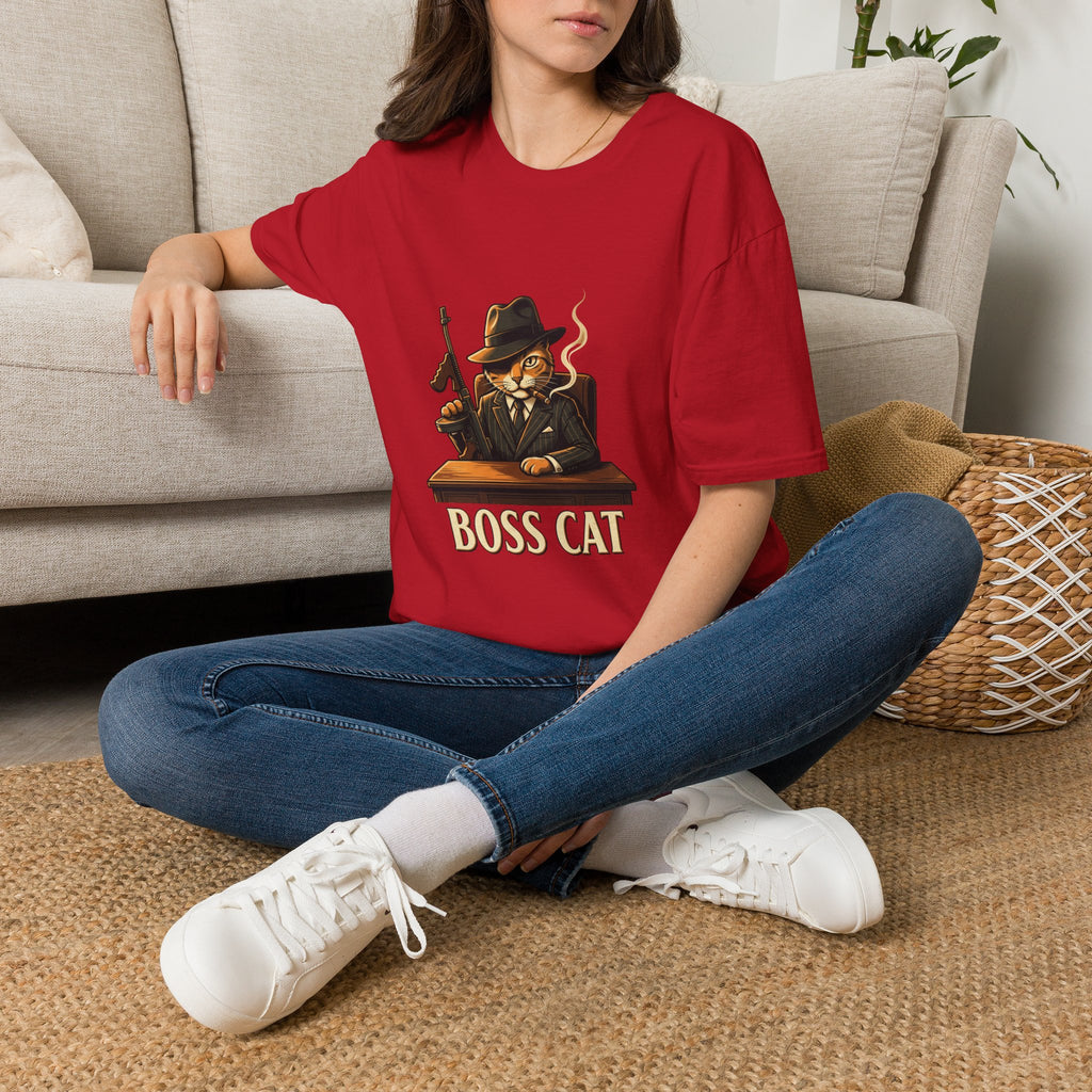Boss Cat Illustration T-Shirt | Mobster Cat Smoking Tommy Gun
