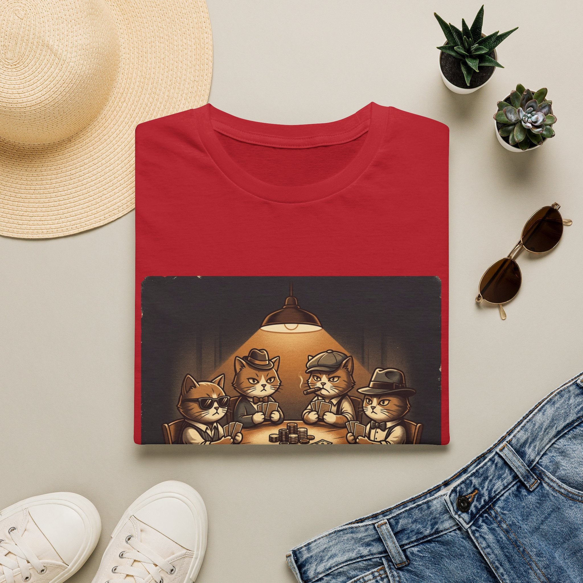 Meowney Moves Cats Playing Poker T-Shirt | Cute Cat Illustration