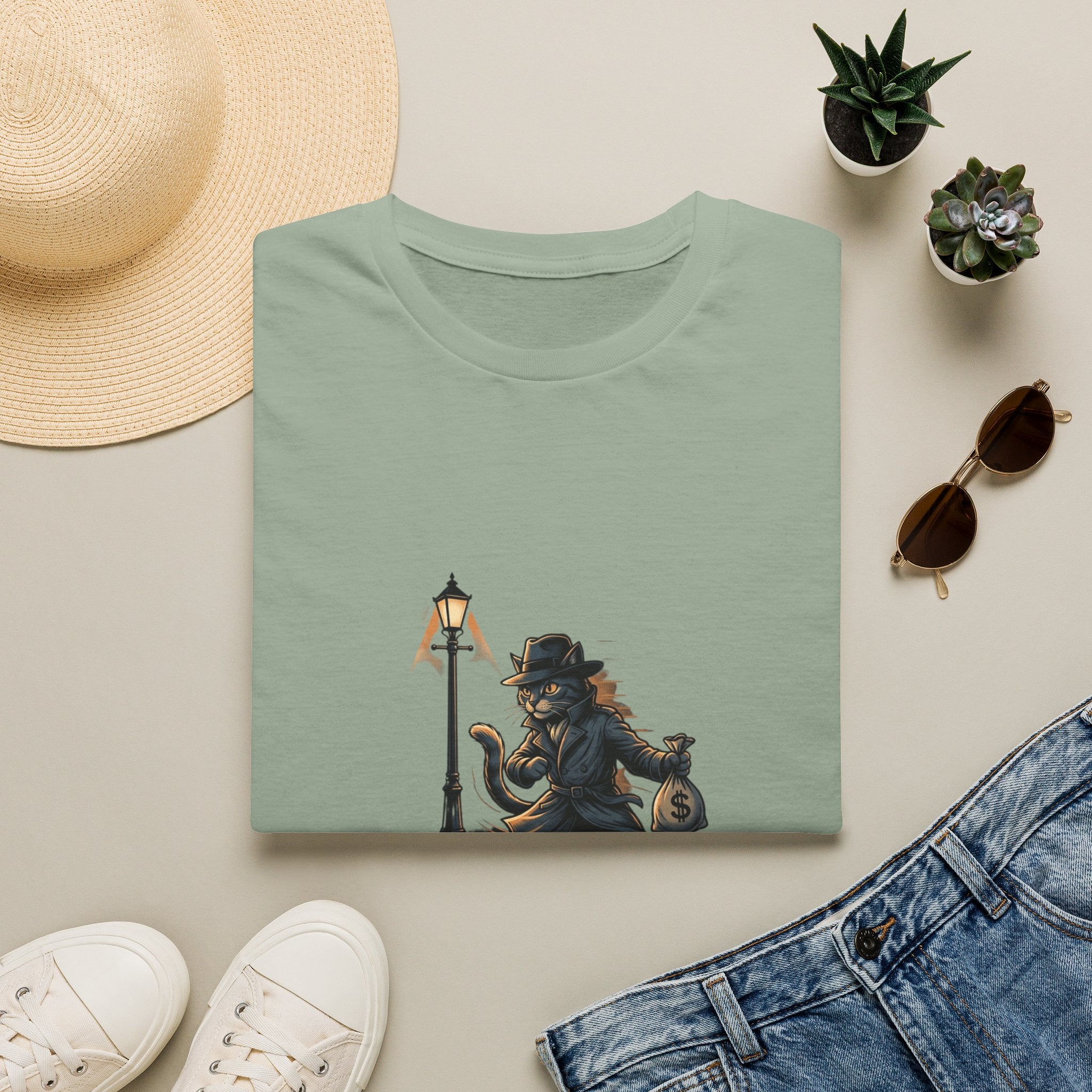 Victorian cat Thief T-Shirt | Lantern, Top Hat, Money Sack