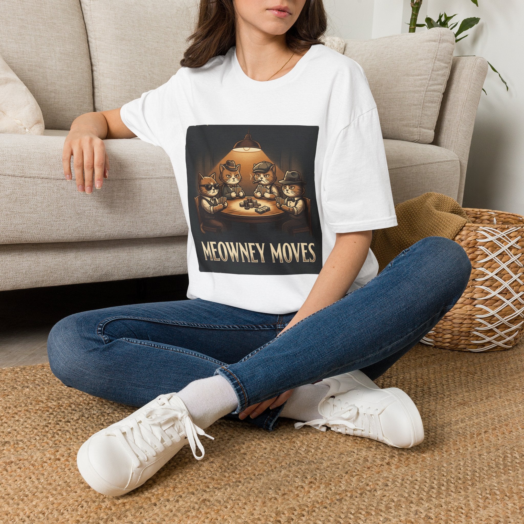 Meowney Moves Cats Playing Poker T-Shirt | Cute Cat Illustration