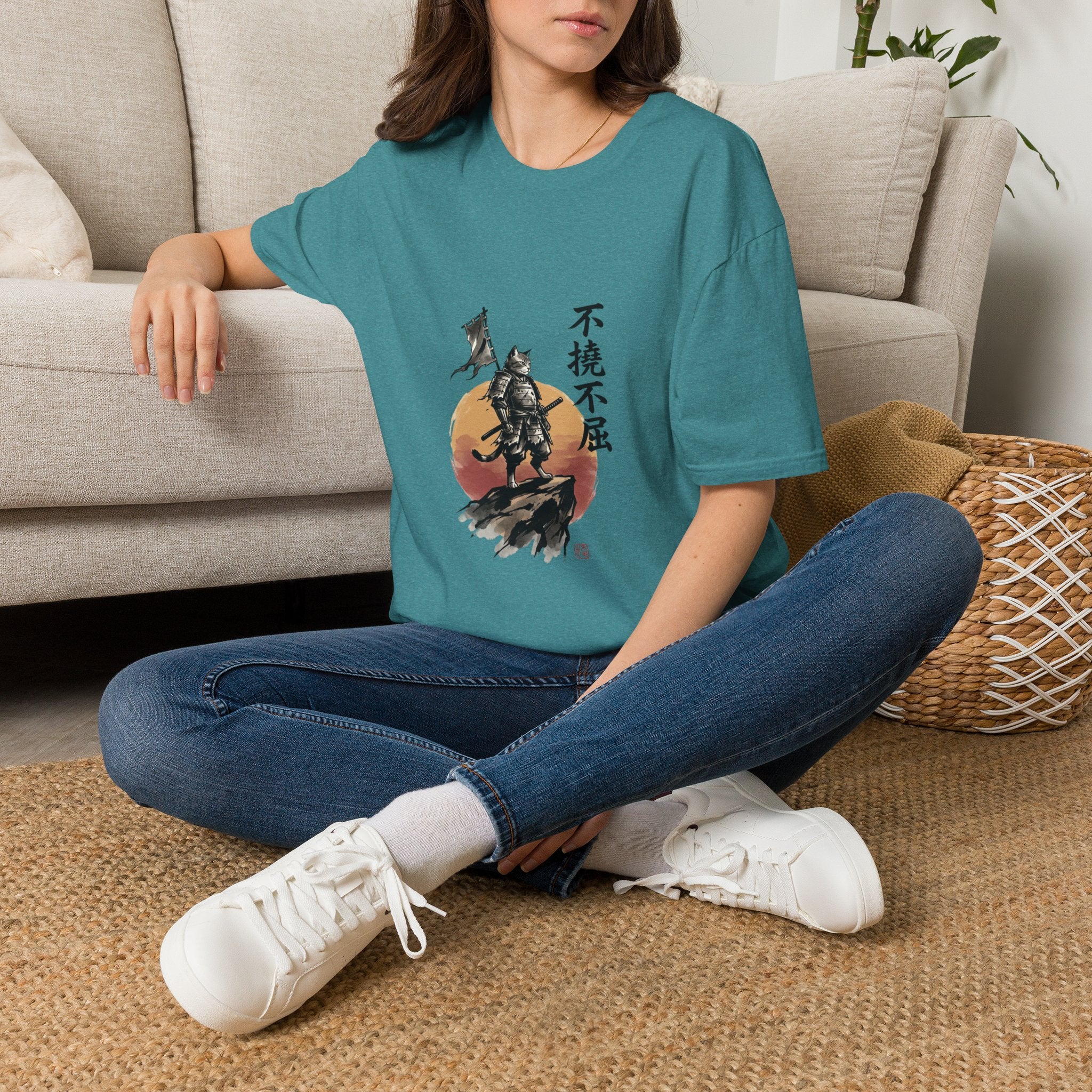 Samurai Warrior Illustration T-Shirt | Japanese Ink Sun Design