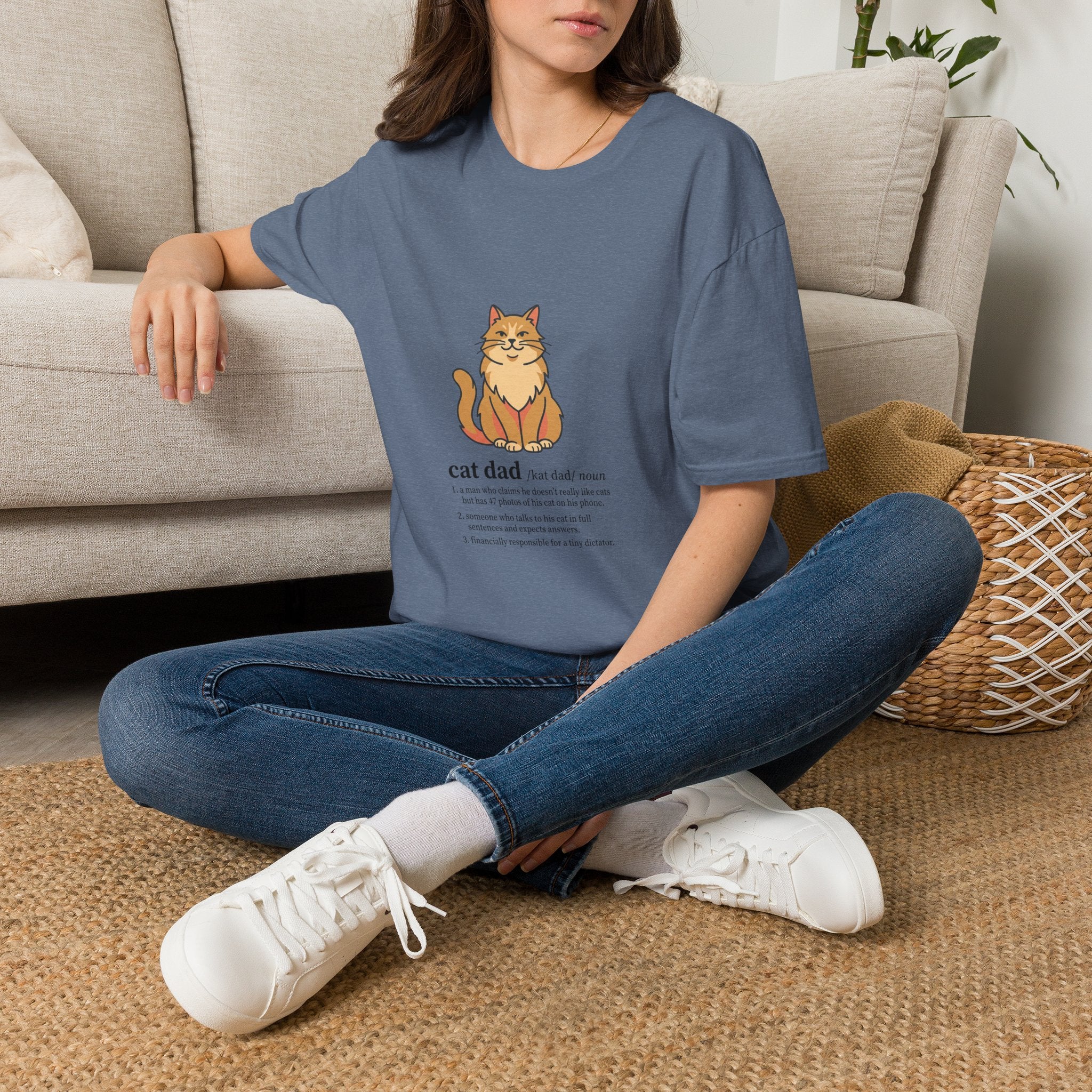 Cat Dad Definition Illustration T-Shirt |  Orange Longhair Cat Illustration