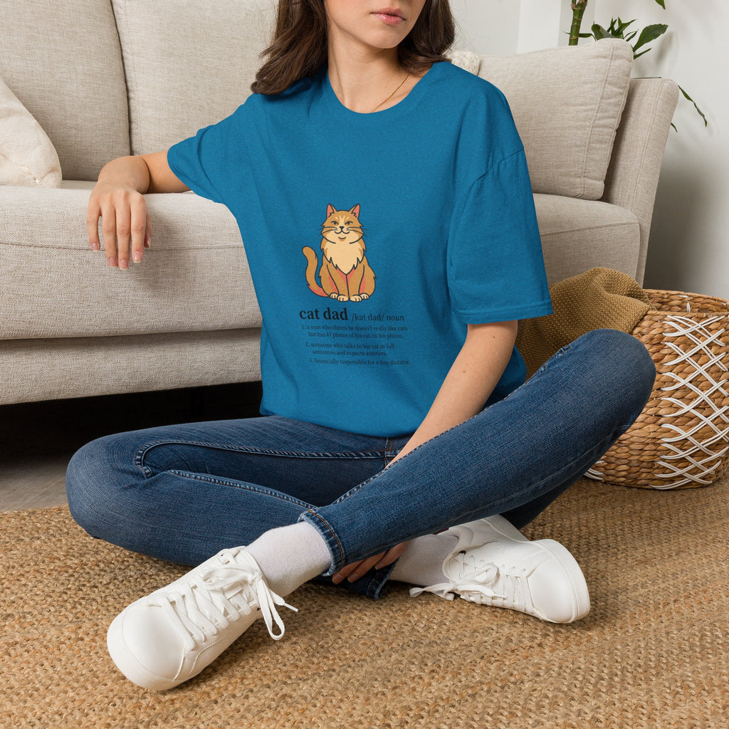 Cat Dad Definition Illustration T-Shirt |  Orange Longhair Cat Illustration