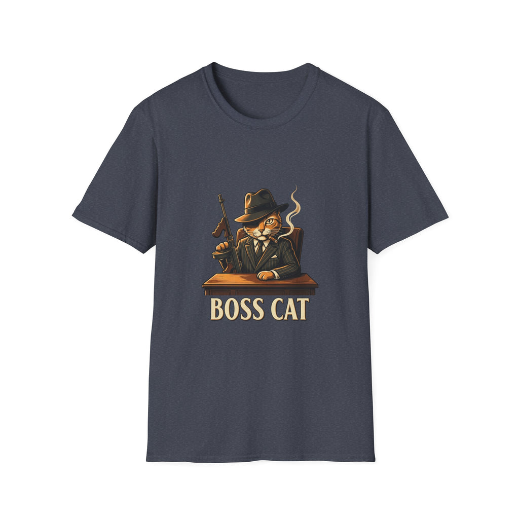 Boss Cat Illustration T-Shirt | Mobster Cat Smoking Tommy Gun