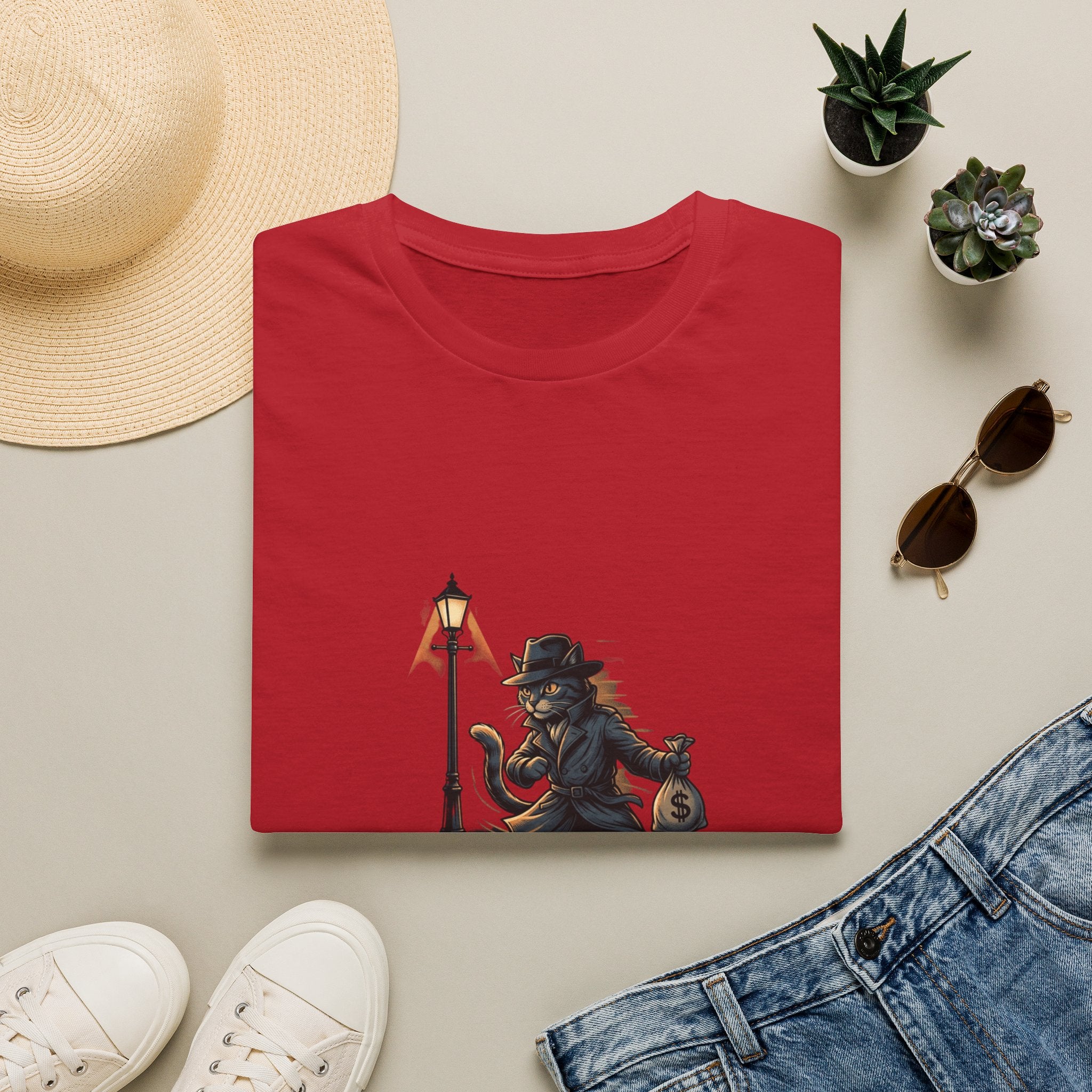 Victorian cat Thief T-Shirt | Lantern, Top Hat, Money Sack