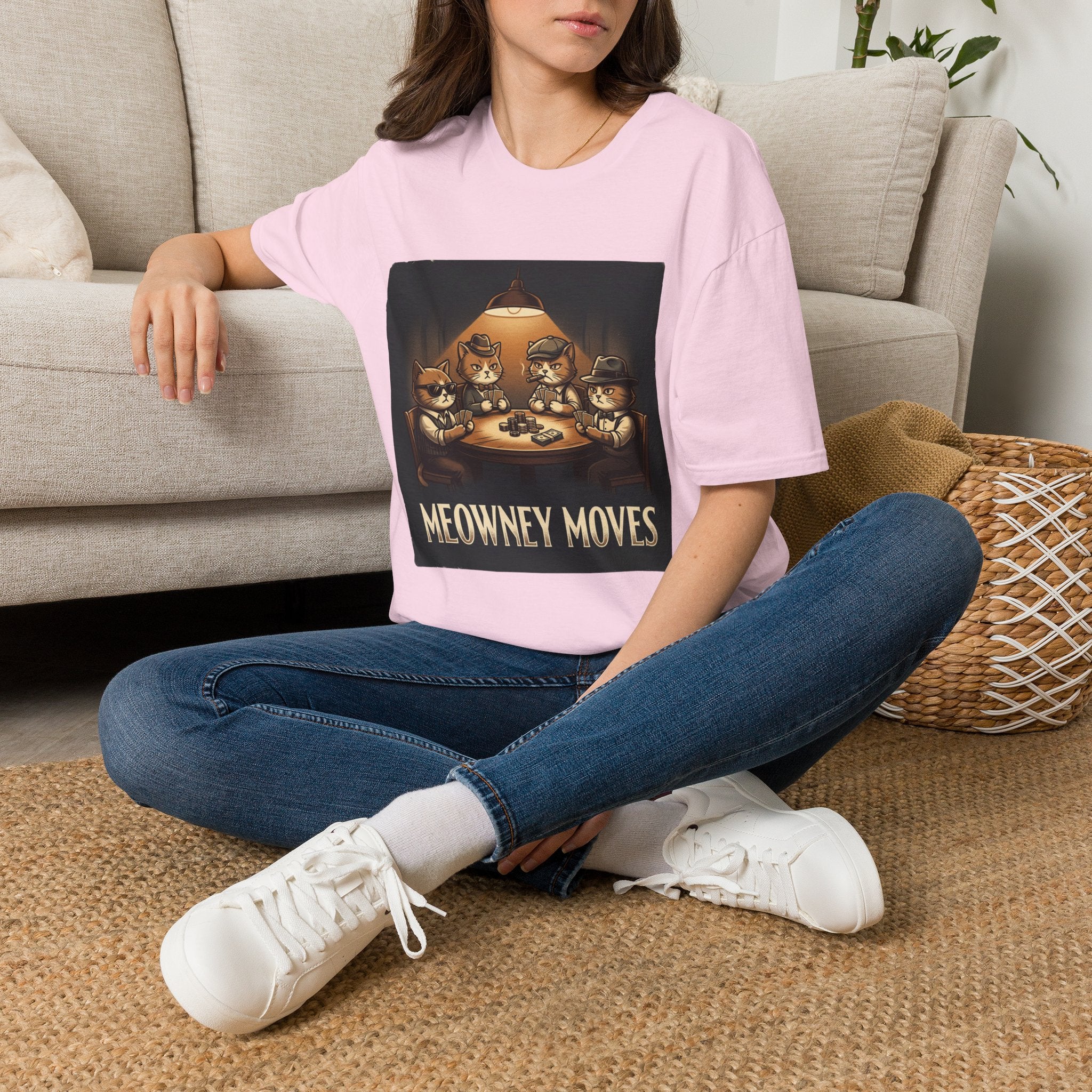 Meowney Moves Cats Playing Poker T-Shirt | Cute Cat Illustration