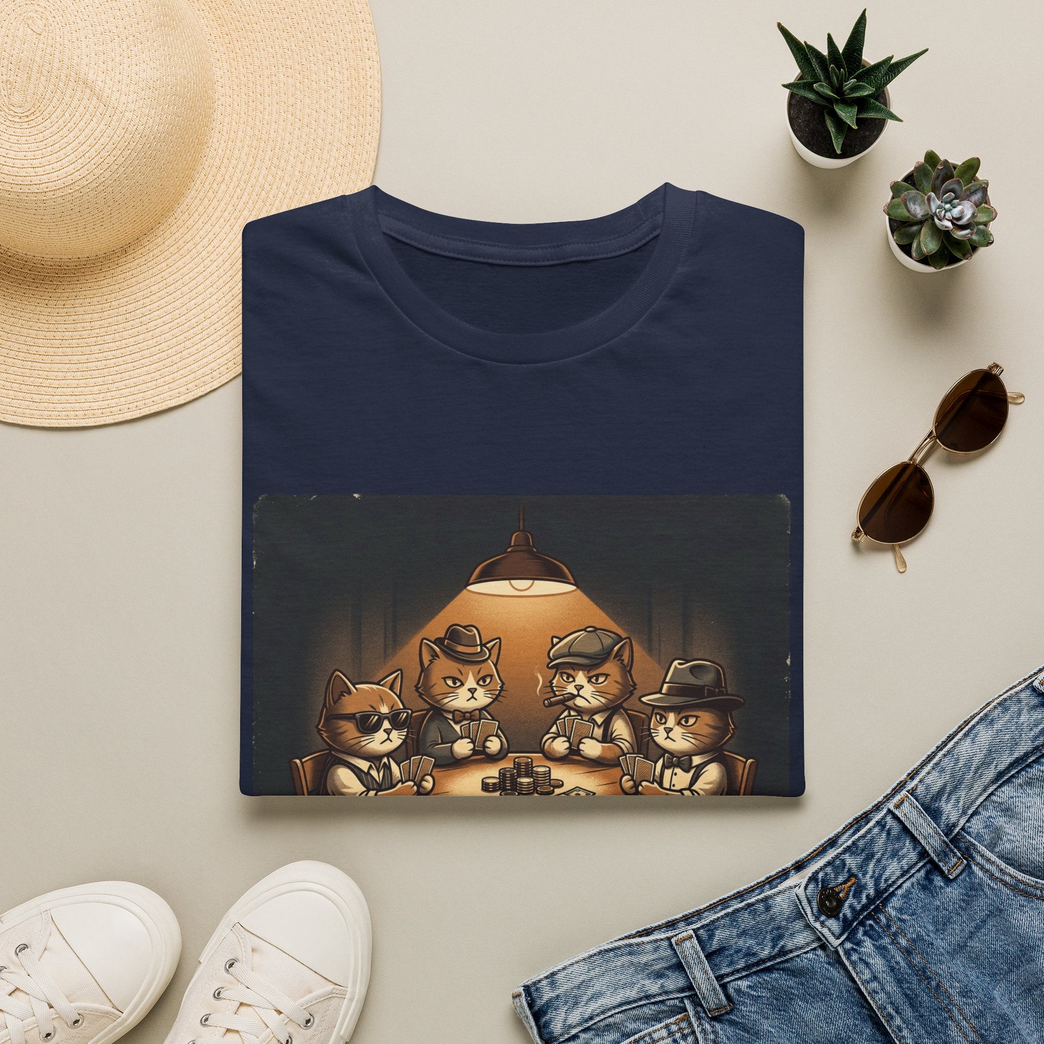 Meowney Moves Cats Playing Poker T-Shirt | Cute Cat Illustration
