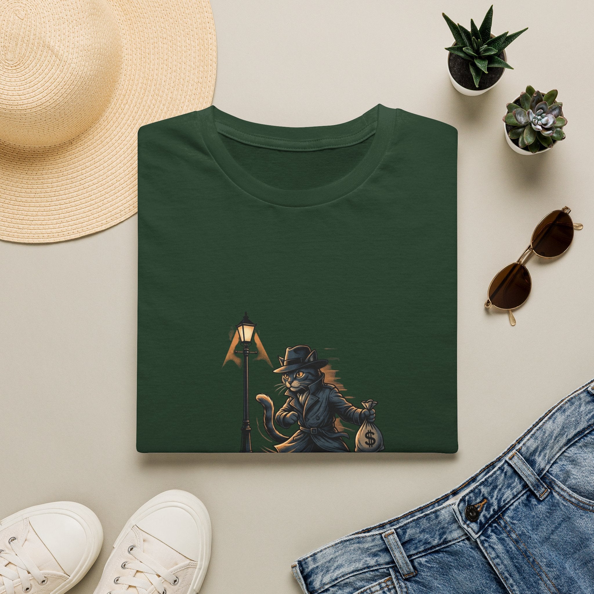 Victorian cat Thief T-Shirt | Lantern, Top Hat, Money Sack