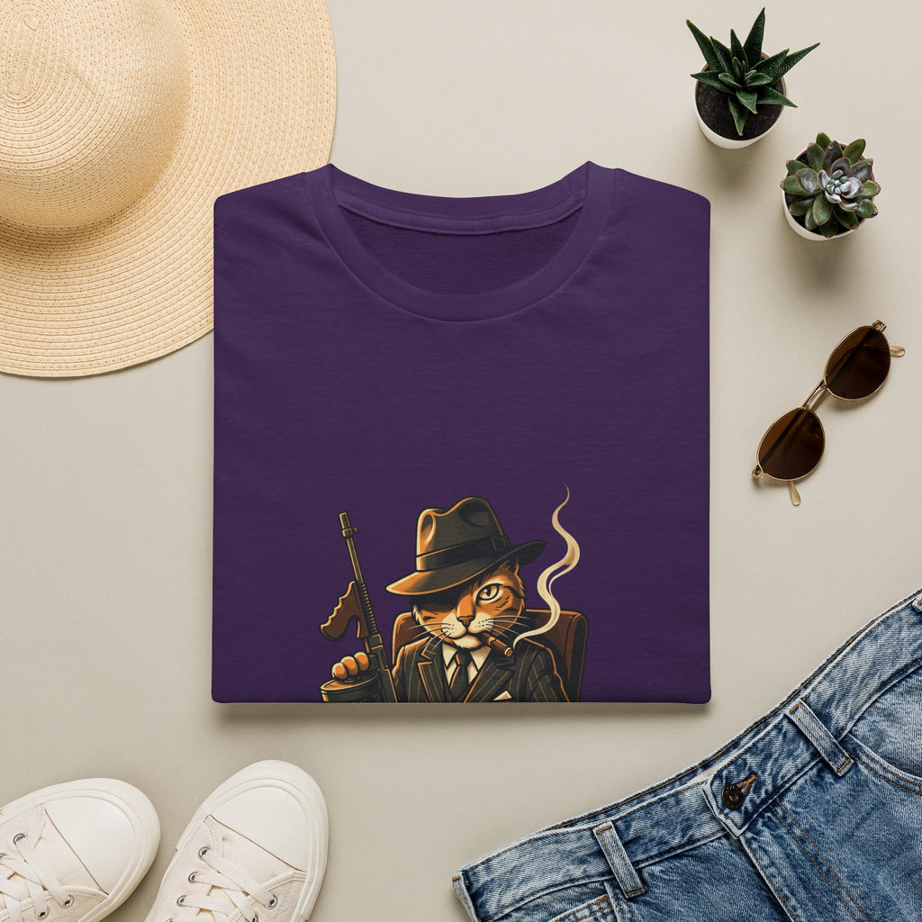 Boss Cat Illustration T-Shirt | Mobster Cat Smoking Tommy Gun